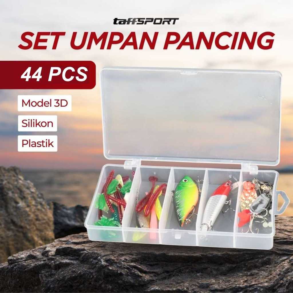 C)D 44 Pcs Umpan Pancing Ikan Cacing Merah Tiruan Buatan Artificial 3D Casting Di Kolam Laut Sungai 