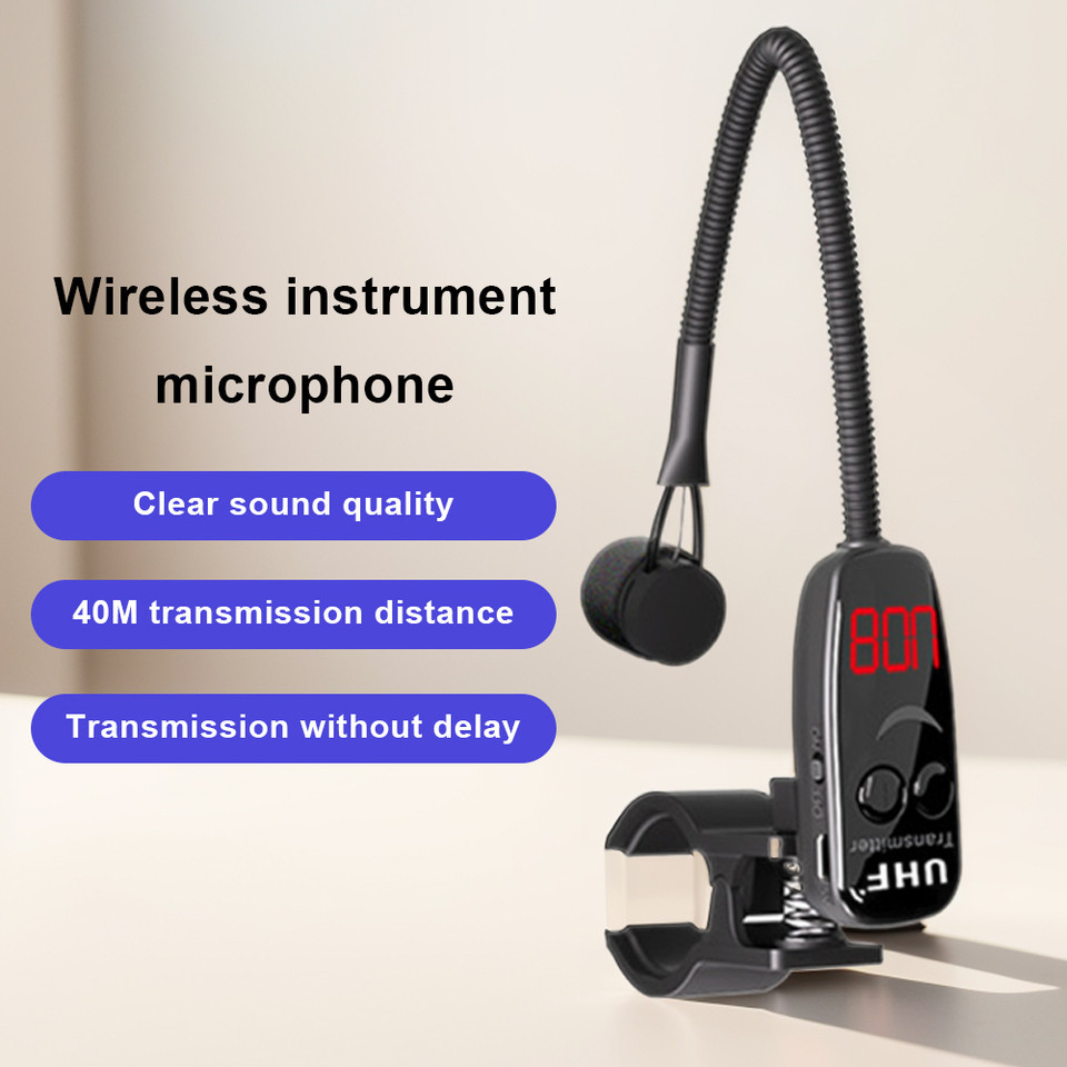 UHF Wireless Instruments Microphone Clip on Flute Microphone Wireless Receiver and Transmitter for C
