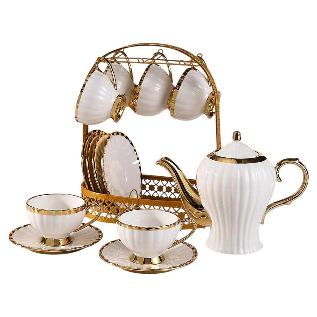 USEA Set Teko Cangkir Keramik Kopi Teh 1 Teapot 6 Gelas Cup Arab Emas Arabian Style Lengkap - KFB195