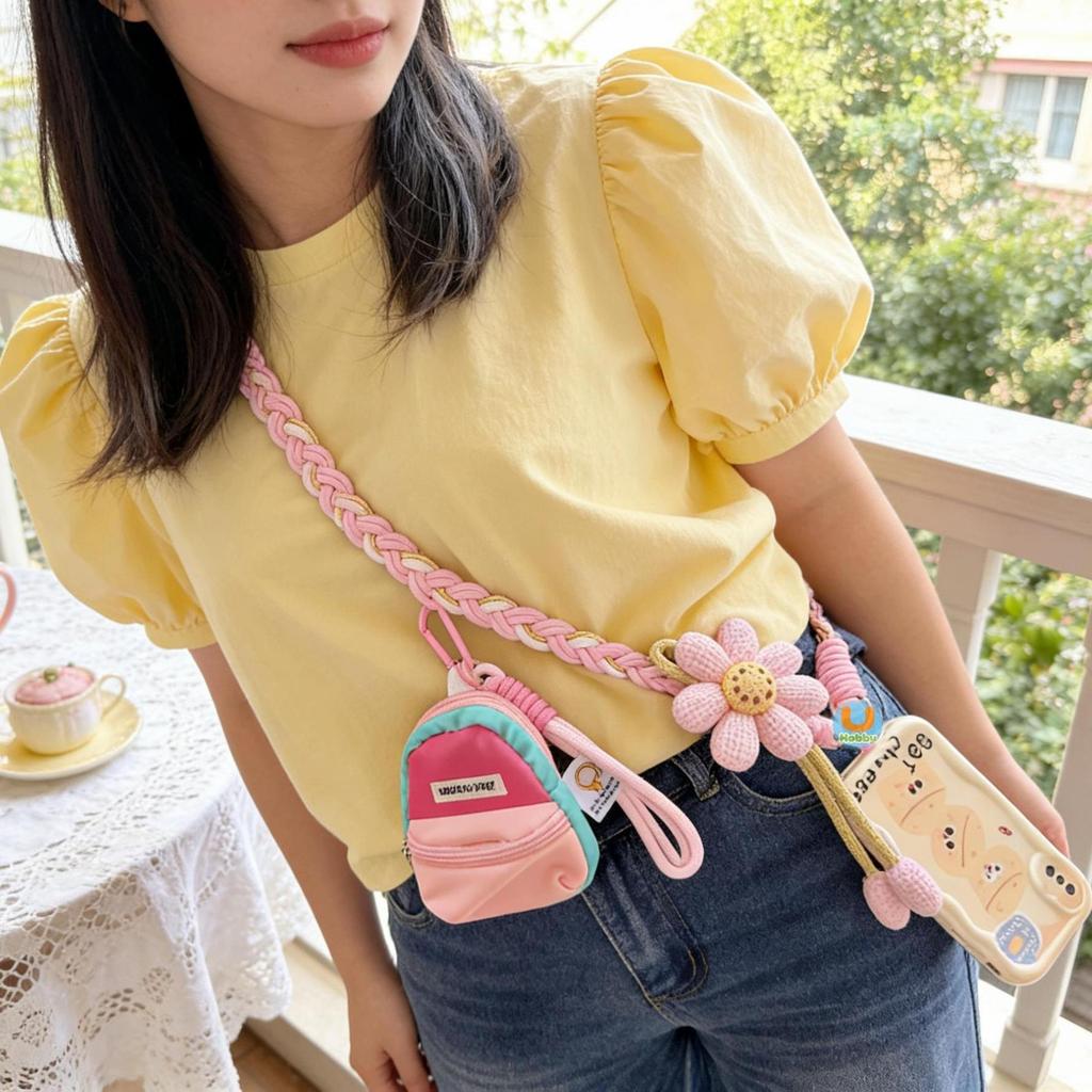 Tali HP Rajut Panjang Anti Jatuh + Tas Mini Macaron | Multifunctional Phone Lanyard with Mini Pouch 