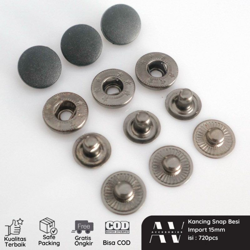 ( citra0444 ) AVACC Kancing Jepret Cetet Besi Impor 15mm 2200 Hitam Putih Doff Snap Button