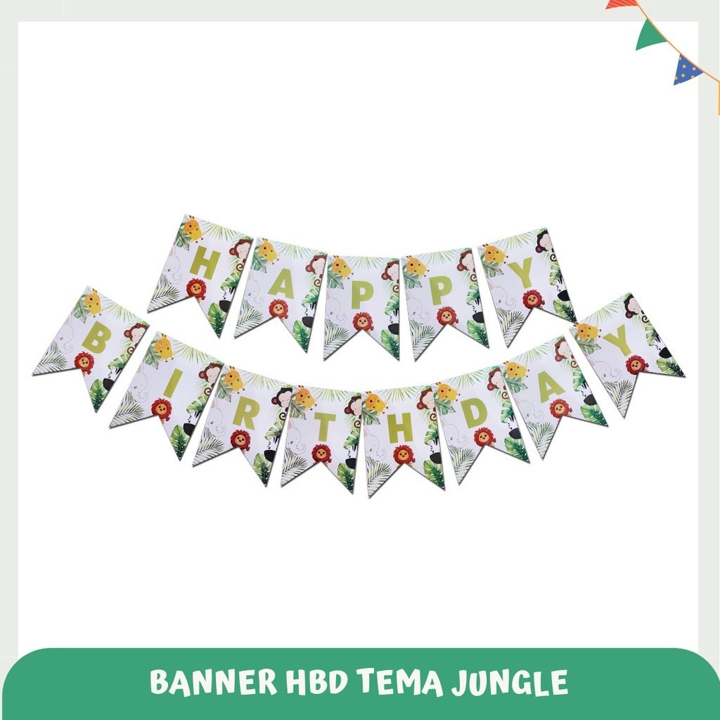 Banner Happy Birthday Jungle / Banner HBD Tema Hutan