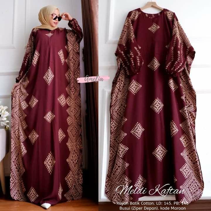 Gamis Rayon Jumbo Kaftan Terbaru - Meldi Kaftan Motif Kotak Size Jumbo Busui Resleting / Kaftan Wani