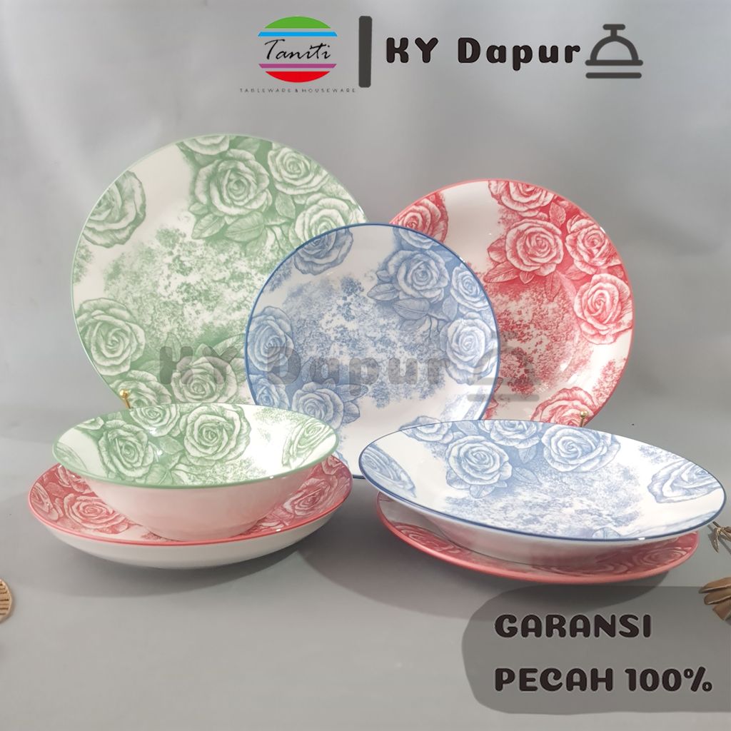 TANITI Piring Keramik Makan Motif Bunga Dinner Piring Keramik Murah Cantik Aesthetic Bermotif