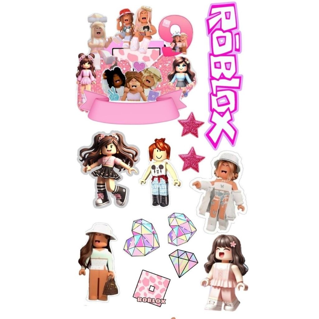 Topper ROBLOX GIRL | Topper Set Roblox Girl Cake Custom Nama | Hiasan Kue Ultah Murah | Topper Bucke