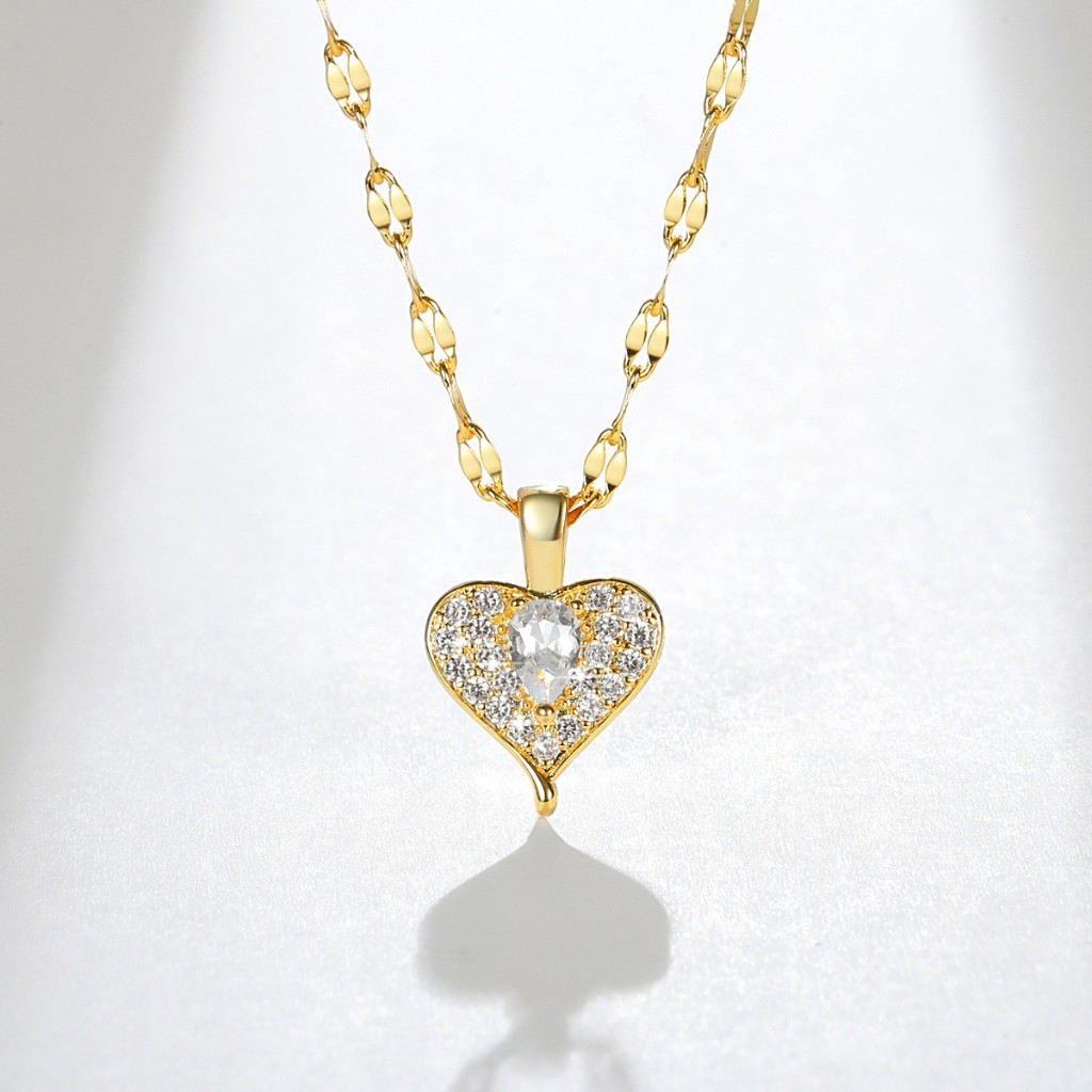 Lanme Jewelry Kalung Original Titanium Lapis 14K Emas Wanita Anti Karat Seri Heart Love Elegan GD141