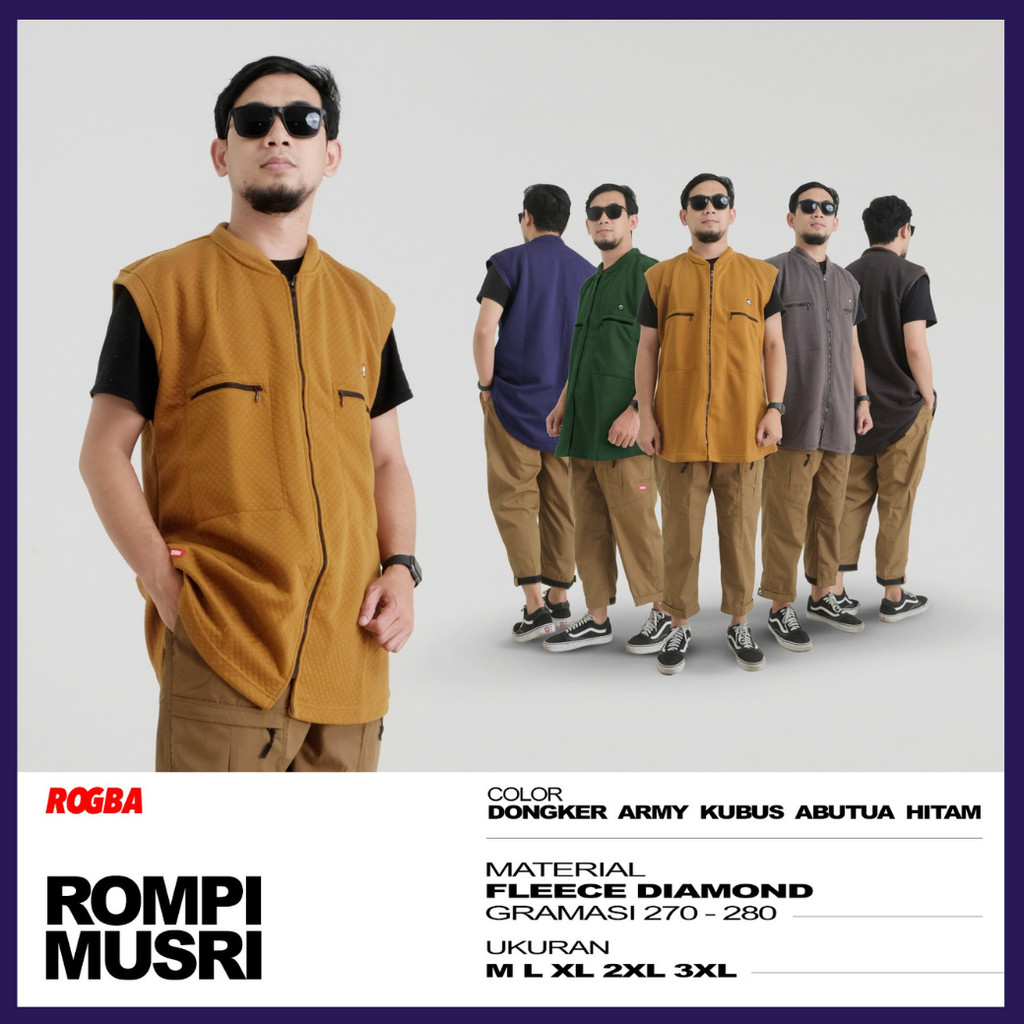 Rompi Musri ROGBA M-XXXL Fleece Diamond Tebal Rompi Sholat Motor Pria ROSAL
