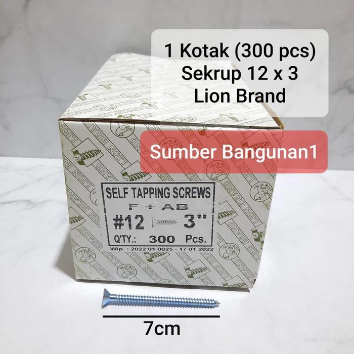Sekrup F + AB 12 x 3 tapping skrup 7cm putih moon lion 7 cm 1 kotak