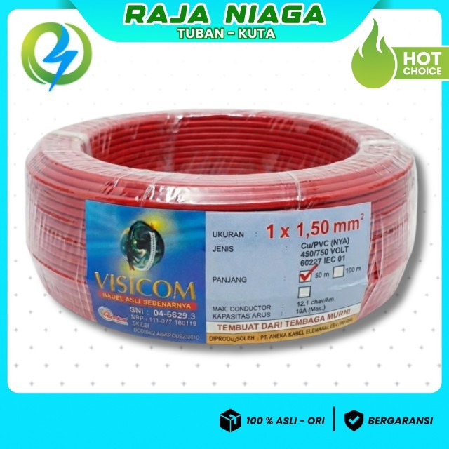 KABEL NYA 1.5 VISICOM MERAH 50 METER