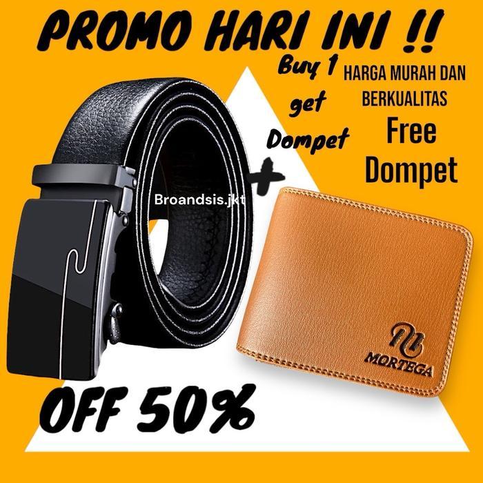 Gentle Mode BELI 1 DAPAT 2 Promo Ikat Pinggang + Dompet Pria Dan Wanita Kulit Sintetis - Hitam Ag.m,