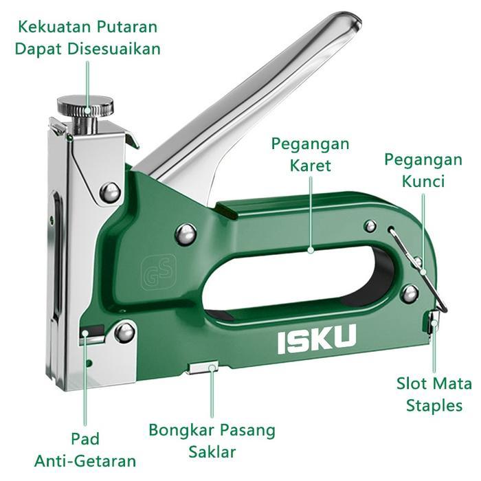 LEAFMOOD ISKU Staples Tembak 3 in 1 Heavy Duty Hekter Tembak Jok Motor Kayu Spanduk Gun Tacker Besi 
