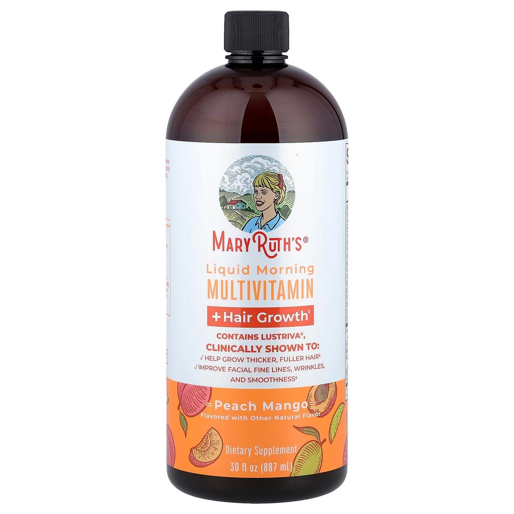 Liquid Morning Multivitamin + Hair Growth, Peach Mango,