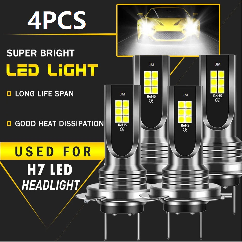 4Pcs H7 LED Headlight Bulb Kit High Low Beam 60000LM Super Bright 6000K White