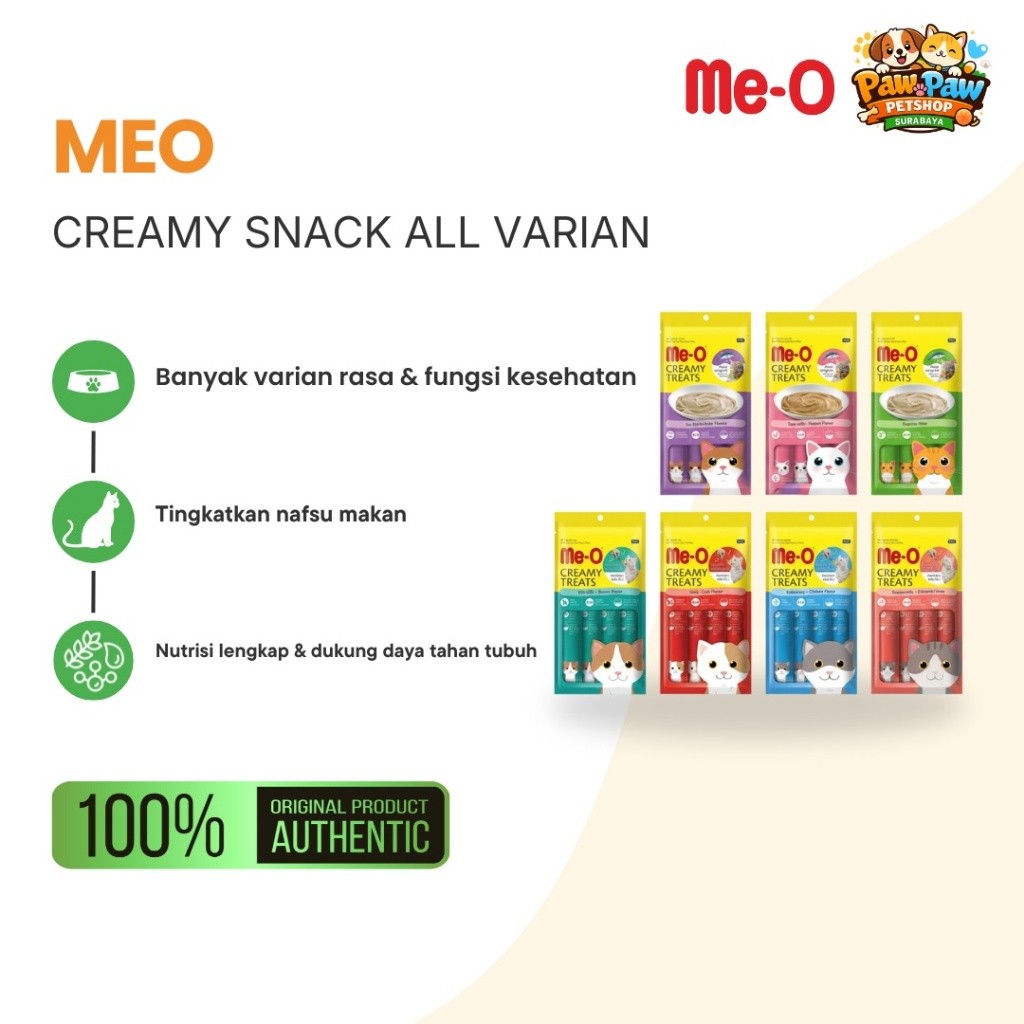 MEO CREAMY SNACK KUCING ALL VARIAN (15gr×4pcs) - MEO CREAMY KITTEN - MEO CREAMY MURAH - MEO GROSIR