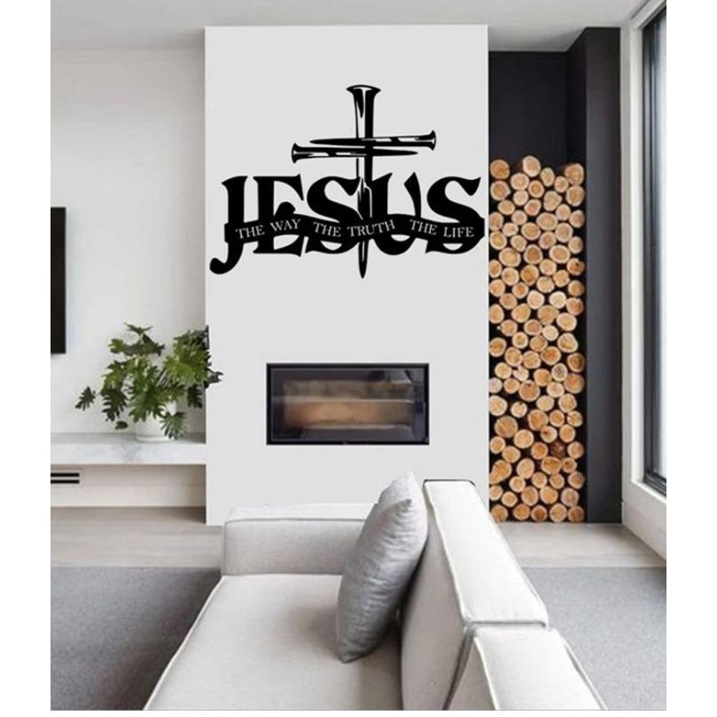 Lukisan Dinding Yesus Salib Ayat Yohanes 14:6 "Akulah Kebenaran dan Hidup" – Hiasan Dinding Religi K