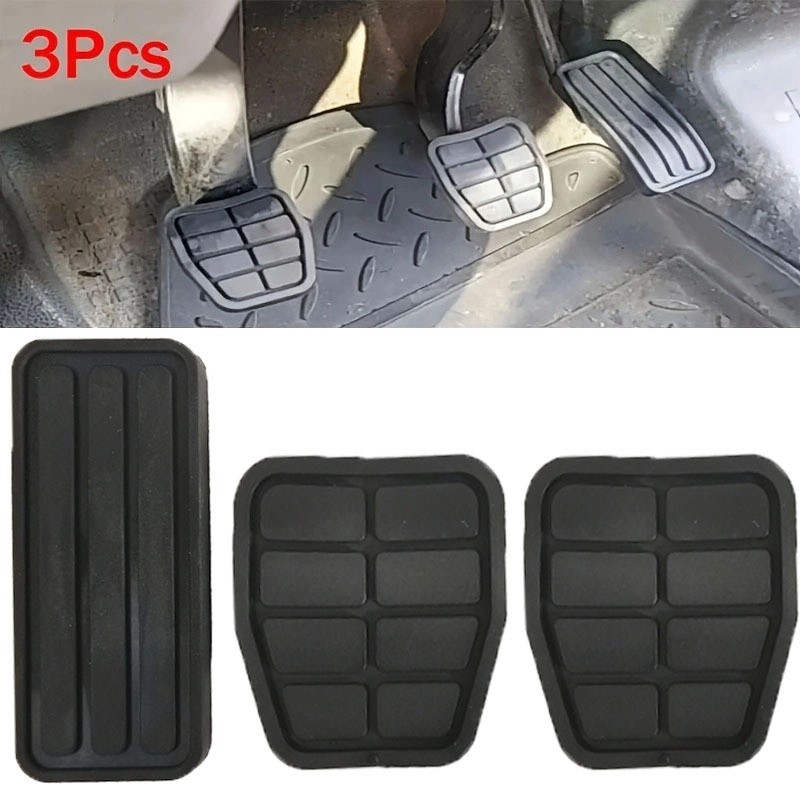 3Pcs Pedal Mobil Kulit, Pedal Kopling, Pedal Gas, Pedal Rem, Bantalan Karet Anti Selip, Penutup Peda