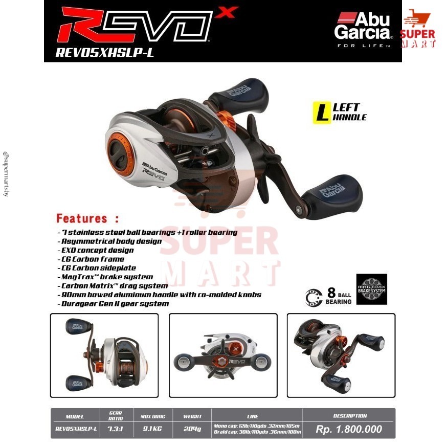 Supermartsby Reel BC ABU GARCIA Revo 5 X-HS LP-L Gear Ratio 7.3 Cocok Casting Cepat
