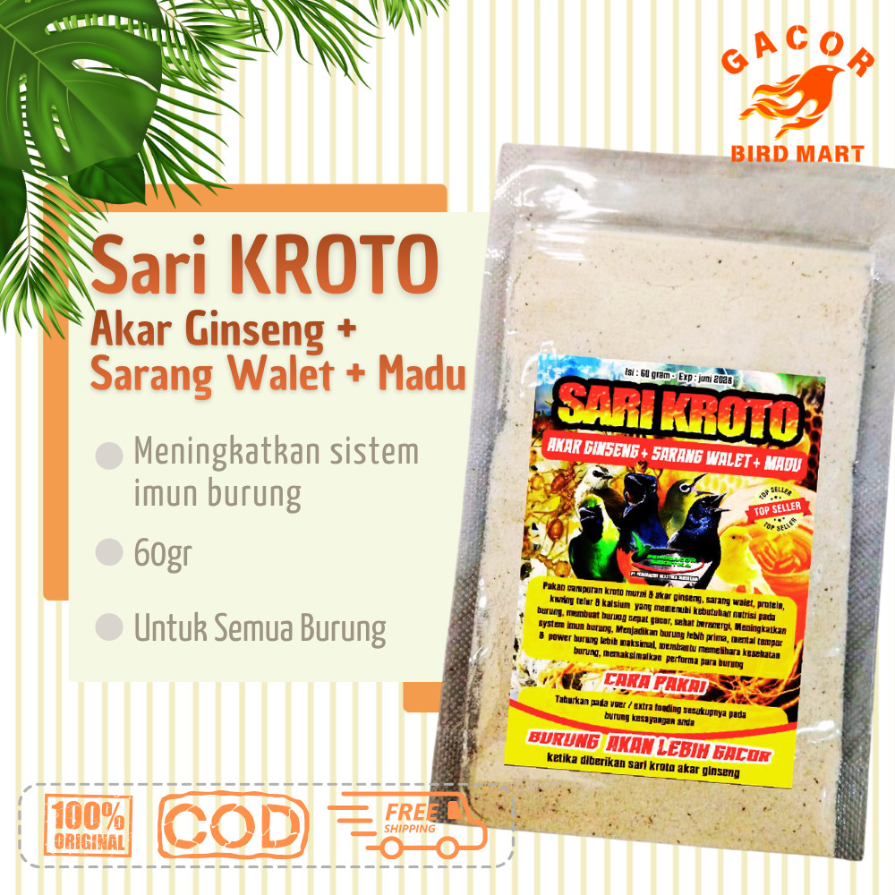 Sari Kroto Ginseng Walet Madu 60g Pakan Burung Gacor Super Protein Tinggi Penambah Stamina Juara