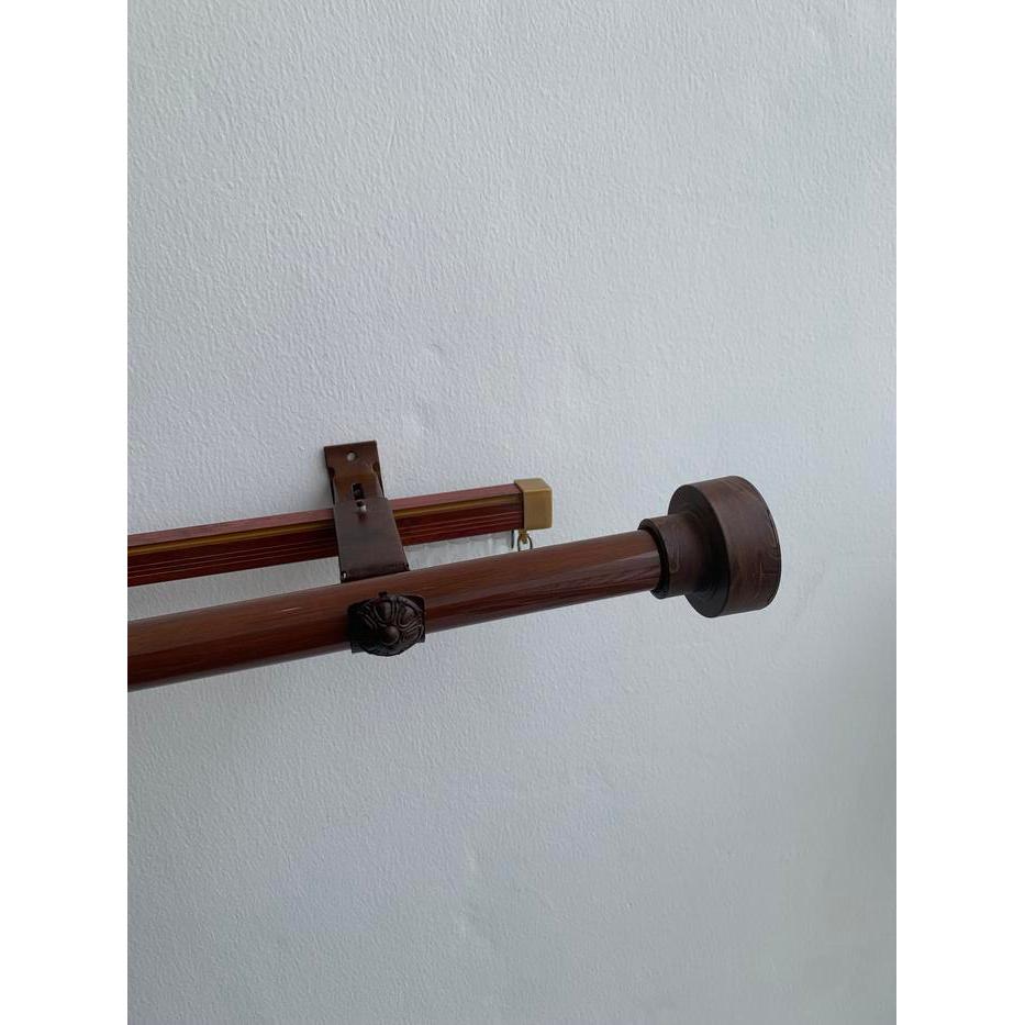 Besi Gorden Urat Kayu MiniMut Double Fullset Batang Hordeng Ganda Rollet Gordyn Vitrase Tirai Pintu 