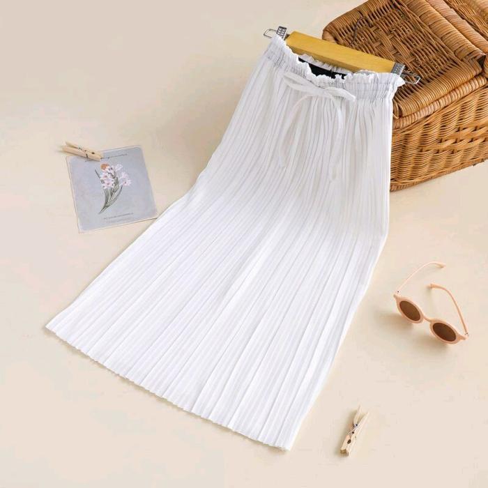 serian warna putih rok dan kulot plisket  anak dewasa couple. - S, rok putih