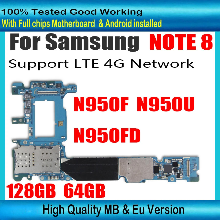 For Samsung Galaxy Note 8 N950F N950U N950FD 64GB Motherboard Unlocked SM-N950F SM-N950FD Logic boar