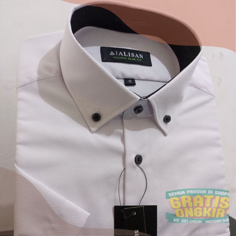 Kemeja Alisan Dobby Putih Pendek Slimfitpakaian pria lainnya