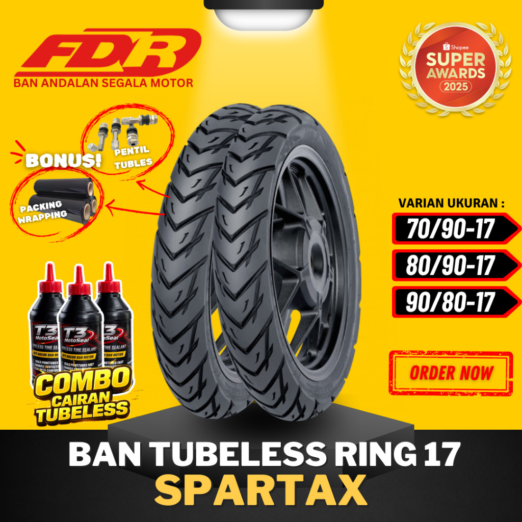 [READY COD] BAN FDR SPARTAX TUBELESS RING 17 ( 70/90-17 / 80/90-17 ) / BAN FDR TUBELESS RING 17 / BA