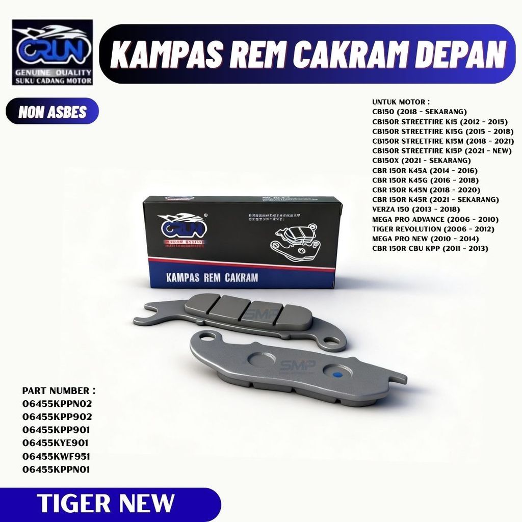 CRUN Kampas Rem Cakram Depan Honda Megapro New Tiger Revo Dispad Verza CB150 CB150R CBR150R CB150X