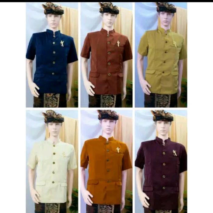 Fashion Baju Dewasa Kemeja Safari Bali Jas Bescap Pakaian Adat Khas Bali Pria - Putih, M, Pendek
