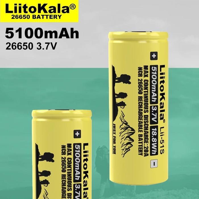 Liitokala Lii-51s Original 26650 baterai 3.7V 5100mAh 20A 26650 Baterai Isi Ulang Li-ion (Flat Top) 