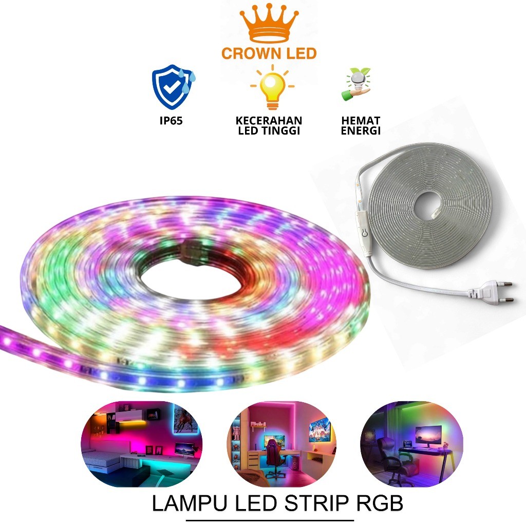 Lampu LED STRIP 3528 2835 220v 10METER 5050 OUTDOOR & INDOOR STRIP SELANG RGB