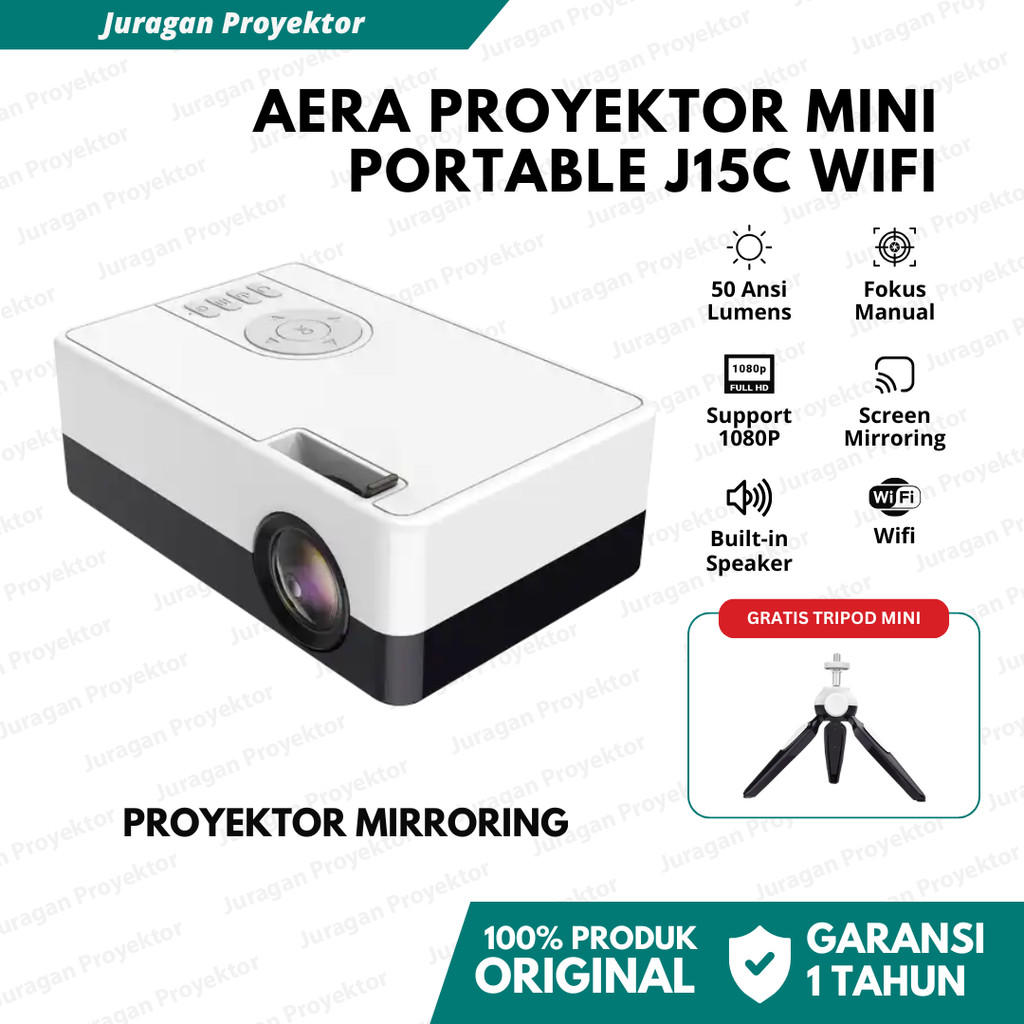 Aera Smart Proyektor Wifi J15C Proyektor Mini Portable Proyektor Mirroring Full HD Support 1080P 50 