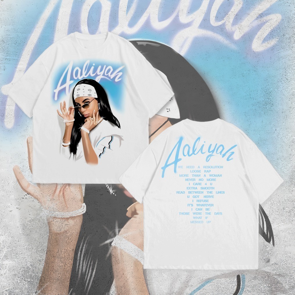 Baju Kaos P&B Oversize Aaliyah - T Shirt Vintage Aaliyah Oversized Black 20s T-Shirt Pria Wanita