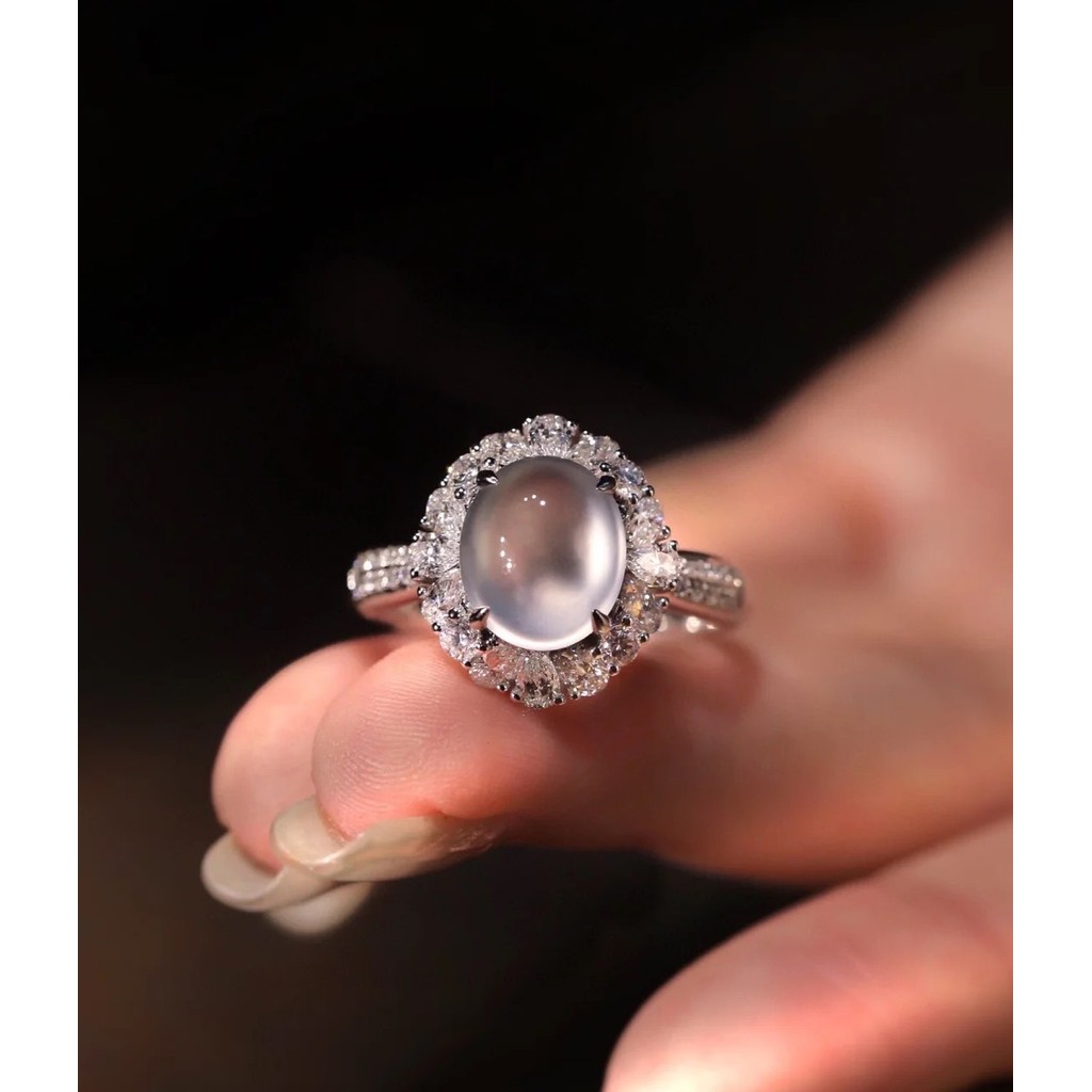 Liontin Cincin Berbentuk Telur dari Batu Giok Es Burma Alami, Liontin Giok Kaca Kelas A dari Tambang