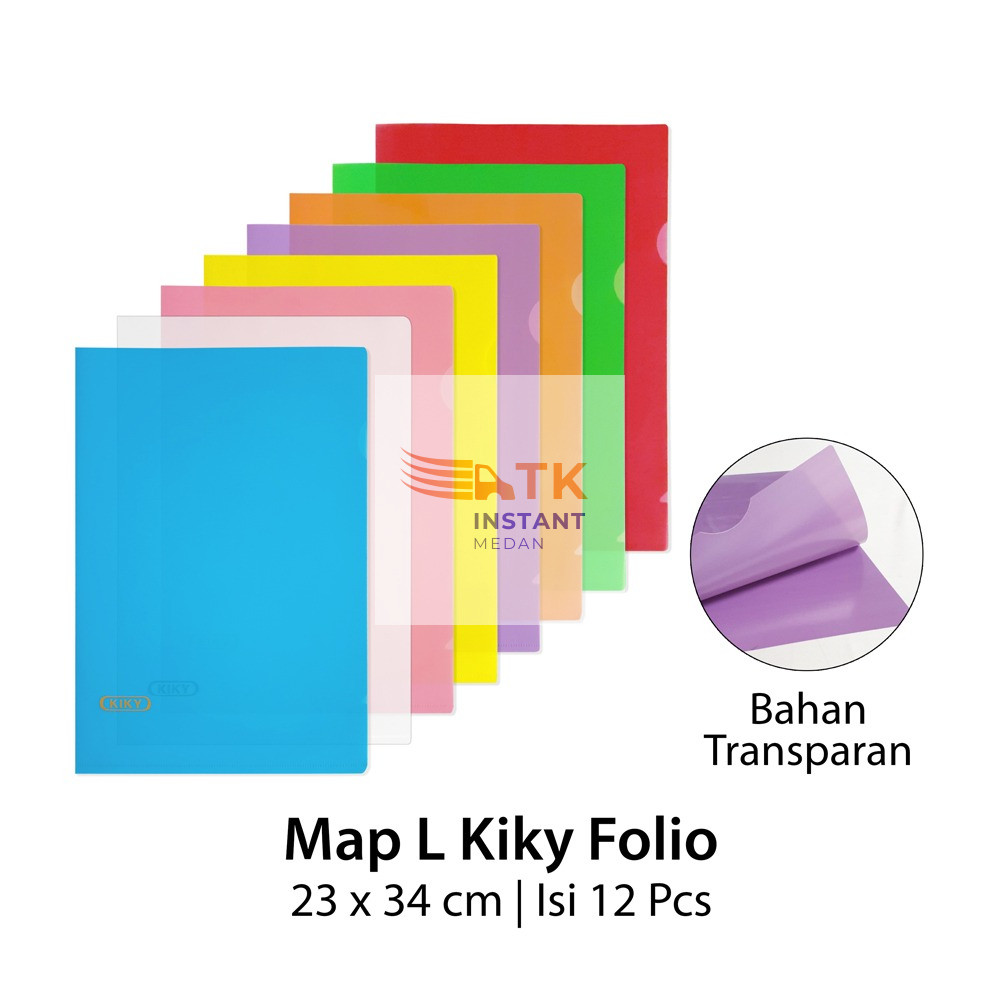 Map L Kiky F4 1 Pack isi 10 / 12 pcs Warna Bening Clear Sleeves Plastik Transparan