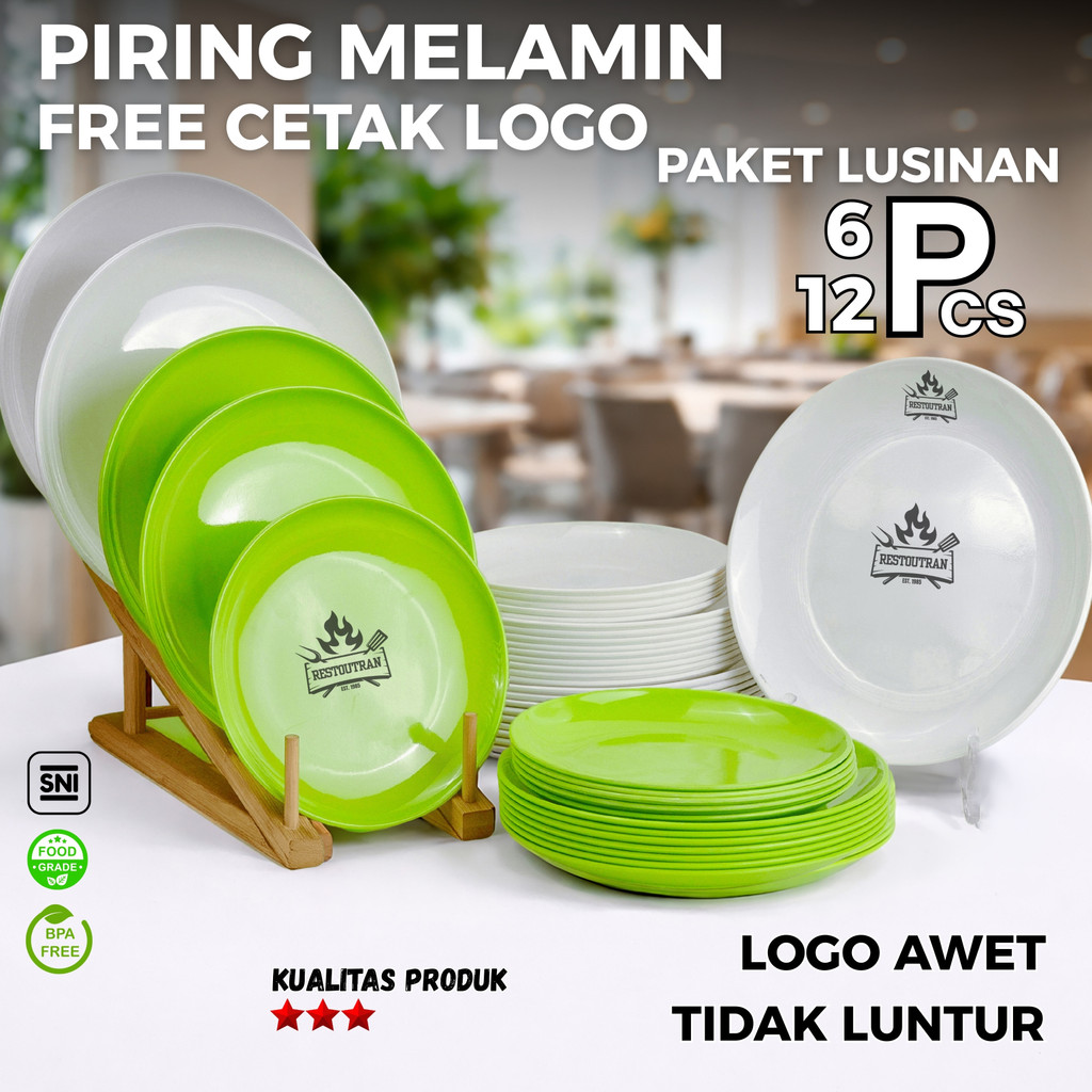 Piring Makan Melamin Bulat [Free Cetak Logo] - Lusin 6/12pcs | Piring Bulat Dangkal Cafe & Catering