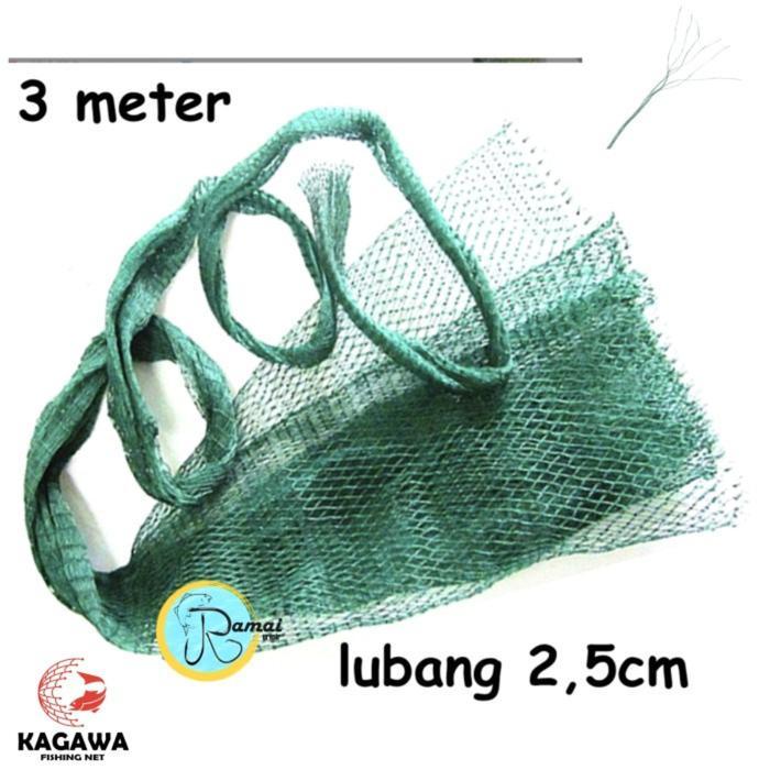 KAIN KANTONG PUKAT TARIK JALA HIJAU JARING PE 3m JAHIT KANTONG TALI 6 PINTALAN PE LUBANG 2 CM