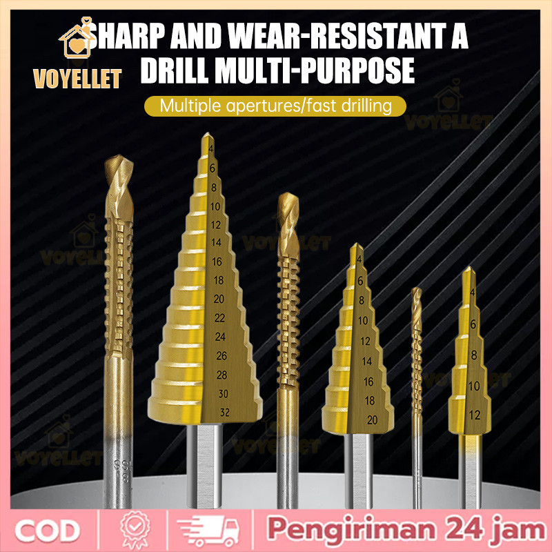 Voyellet Set Bor Gergaji Alur Kayu 6 Buah, Mata Bor Gagang Segitiga, Bor Bertingkat, Set Bor Gergaji