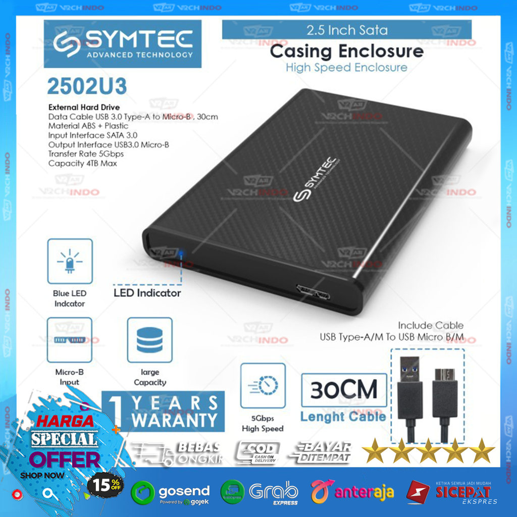 Case HDD Enclosure SYMTEC 2.5 Inch SSD SATA Casing / Hard Drive HDD