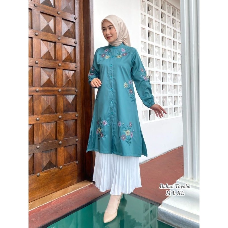 Long Tunik Malika Katun Toyobo Bordir Bunga