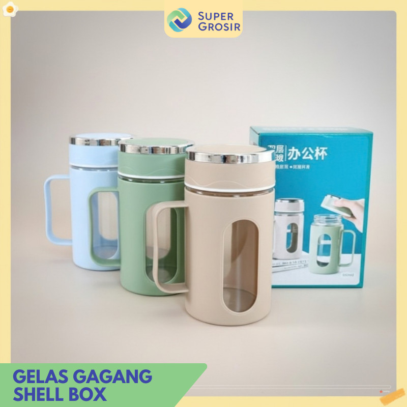 Gelas Gagang Kaca/ Gelas Shell 500 ML Warna Terang Kemasan Box