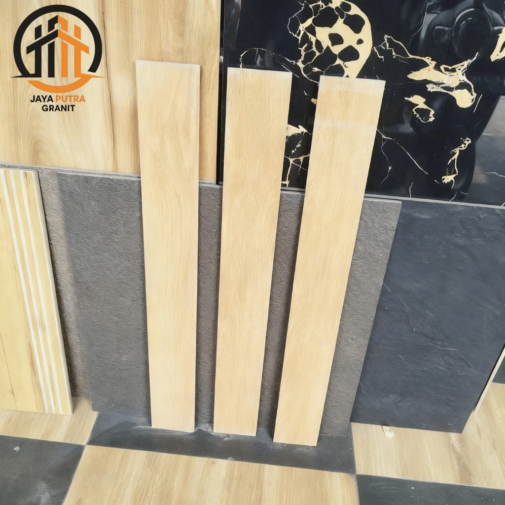 Kramik Lantai Dinding Motif Kayu 10x80 15x80 20x80 Granit Custom Ukuran List Plint Tile Baru