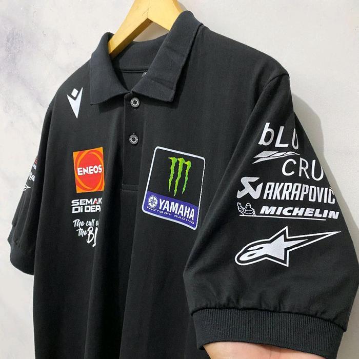 kaos polo yamaha factory racing motogp fabio quartararo 20 tshirt kcs apparel - polo black yamaha, M