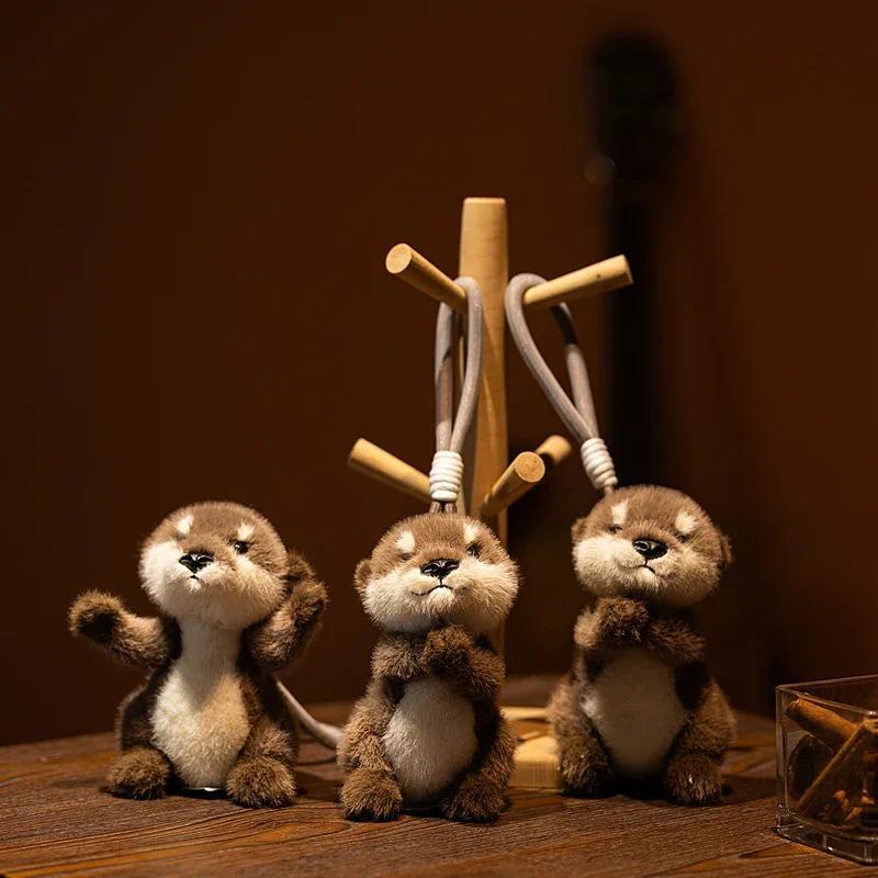 Adorable Otter Plush Keychain Cute Stuffed Otter Animal Key Ring Soft Lifelike Otter Doll Pent for B