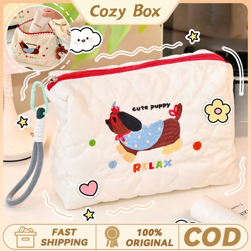 Tas Make Up Anjing Lucu Tas Penyimpanan Skincare Portabel Kapasitas Besar dengan Pegangan Tas Alat M
