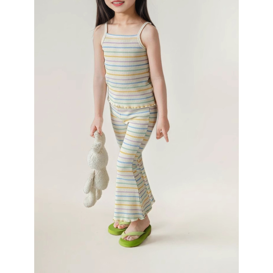 Buku Harian Pakaian Bayi Lucu COD  Setelan Dua Potong Baju Terusan Bergaris dan Celana Flare Musim P