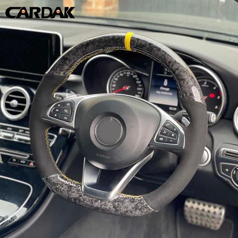 CARDAK DIY Sarung Setir Mobil Kustom Berbahan Suede Hitam dan Karbon Forged Untuk Benz AMG C C200 GL