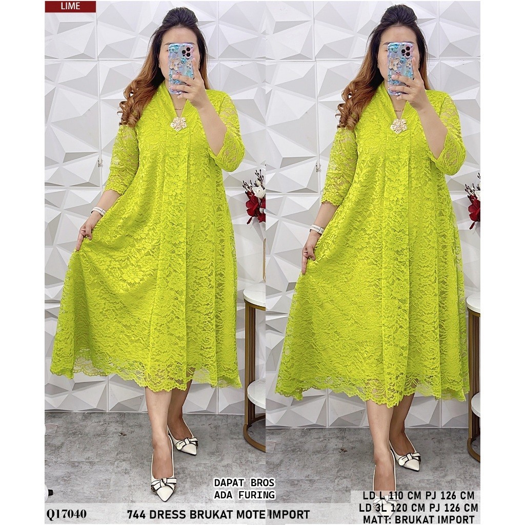 LN DRESS BROKAT PREMIUM KARTINI BABYDOL LEHER V RESLETING BELAKANG TANGAN LURUS