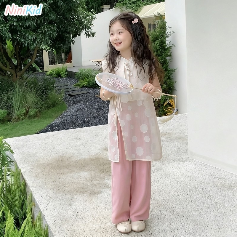 NiniKid Setelan Baju Anak Perempuan 3-8 tahun/baju anak perempuan viral/Gaya Cina baru segar elegan 