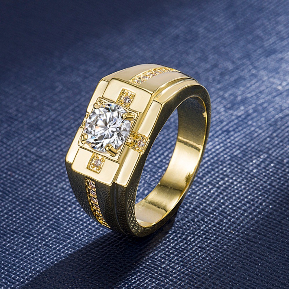 Cincin Pria Elegan Fashion Zirkon Desain Kotak Untuk Acara Bisnis Pernikahan Tunangan Harian Hadiah